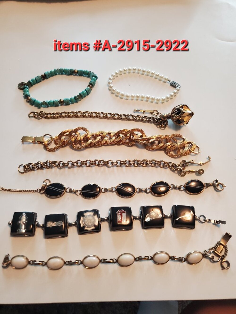 8 Bracelets, items # A-2915-2922,.  wt 160 grams.